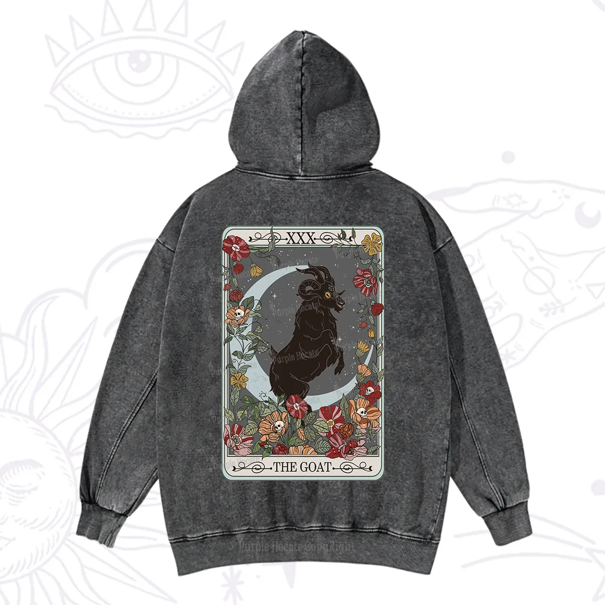 Purplehecate The Goat Tarot Card Washed Hoodie