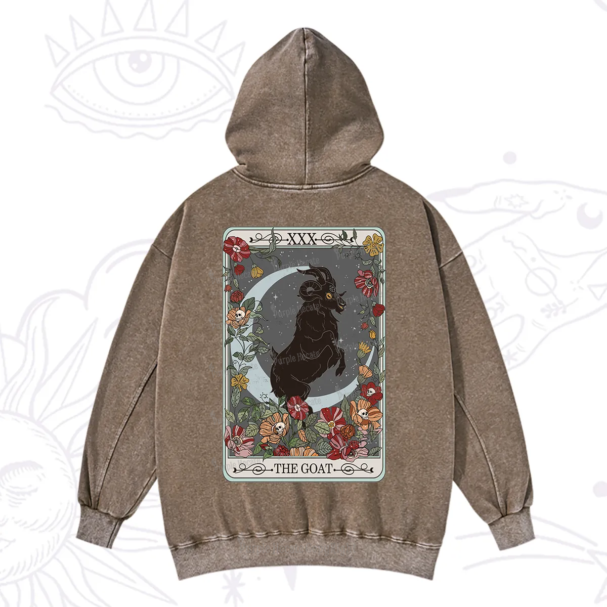 Purplehecate The Goat Tarot Card Washed Hoodie
