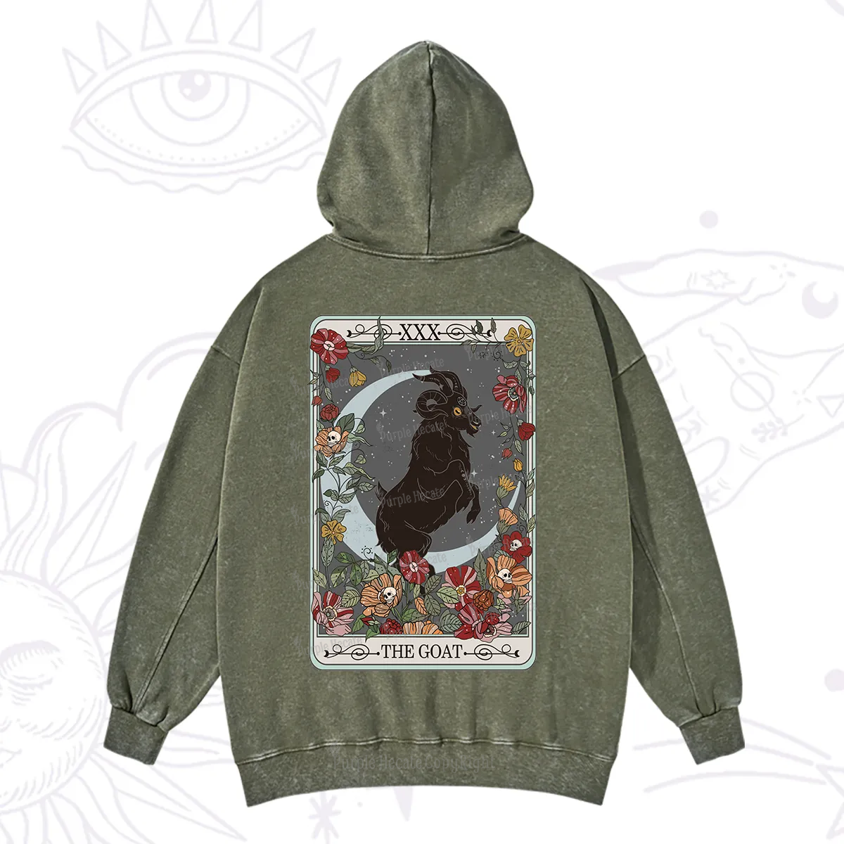 Purplehecate The Goat Tarot Card Washed Hoodie