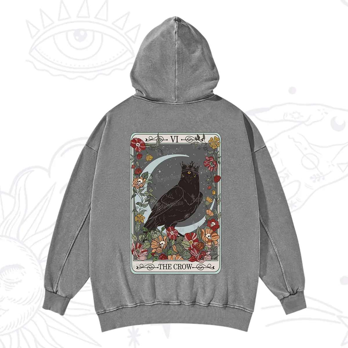 Purplehecate The Crow Tarot Card Washed Hoodie