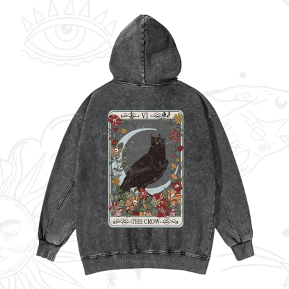 Purplehecate The Crow Tarot Card Washed Hoodie
