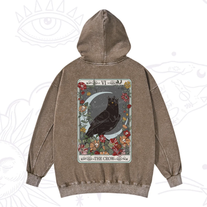 Purplehecate The Crow Tarot Card Washed Hoodie