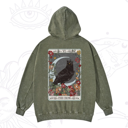 Purplehecate The Crow Tarot Card Washed Hoodie