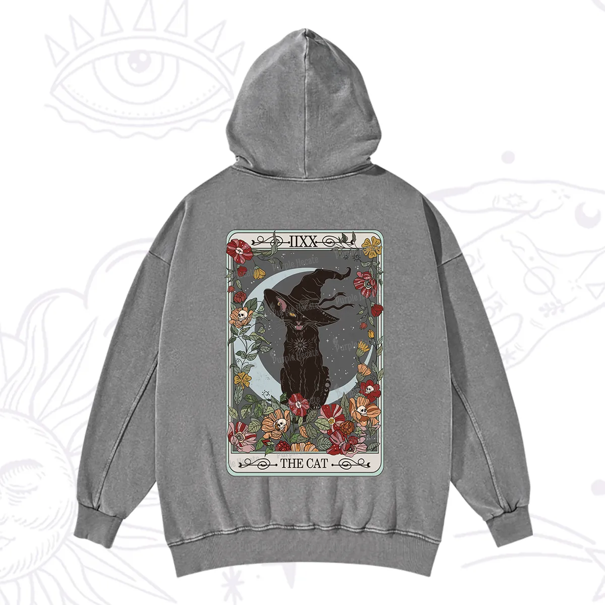 Purplehecate The Cat Tarot Card Washed Hoodie