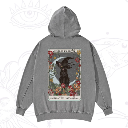 Purplehecate The Cat Tarot Card Washed Hoodie