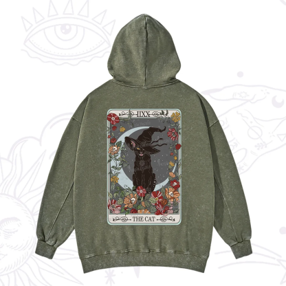 Purplehecate The Cat Tarot Card Washed Hoodie