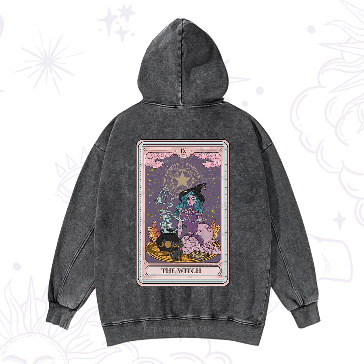 Purplehecate The Alchemy Witch Tarot Card Washed Hoodie