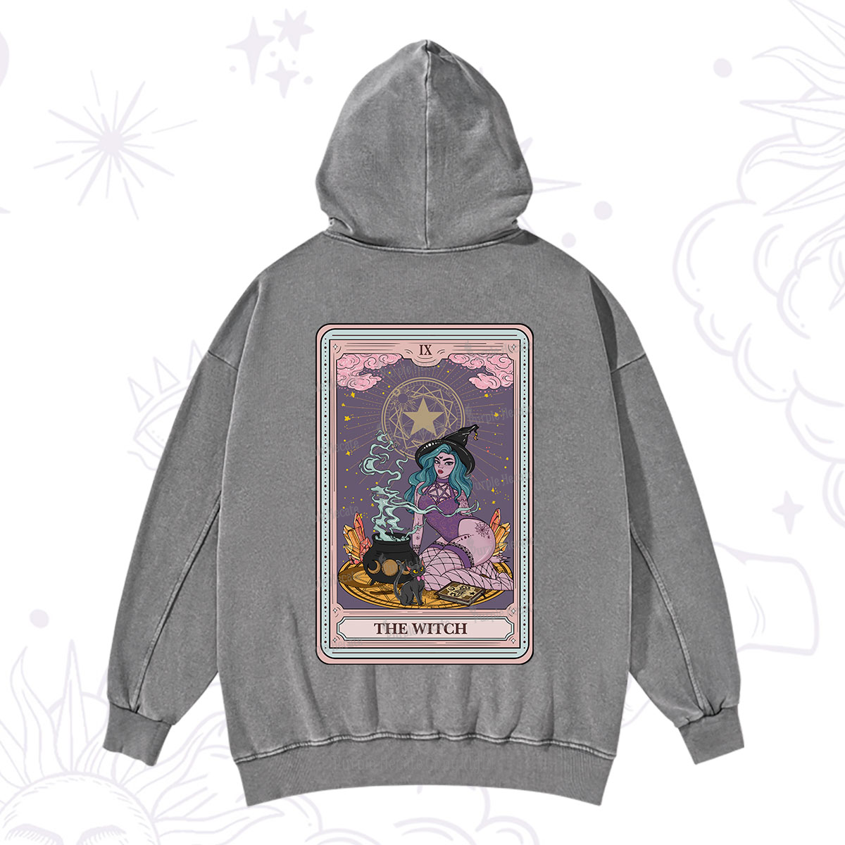 Purplehecate The Alchemy Witch Tarot Card Washed Hoodie