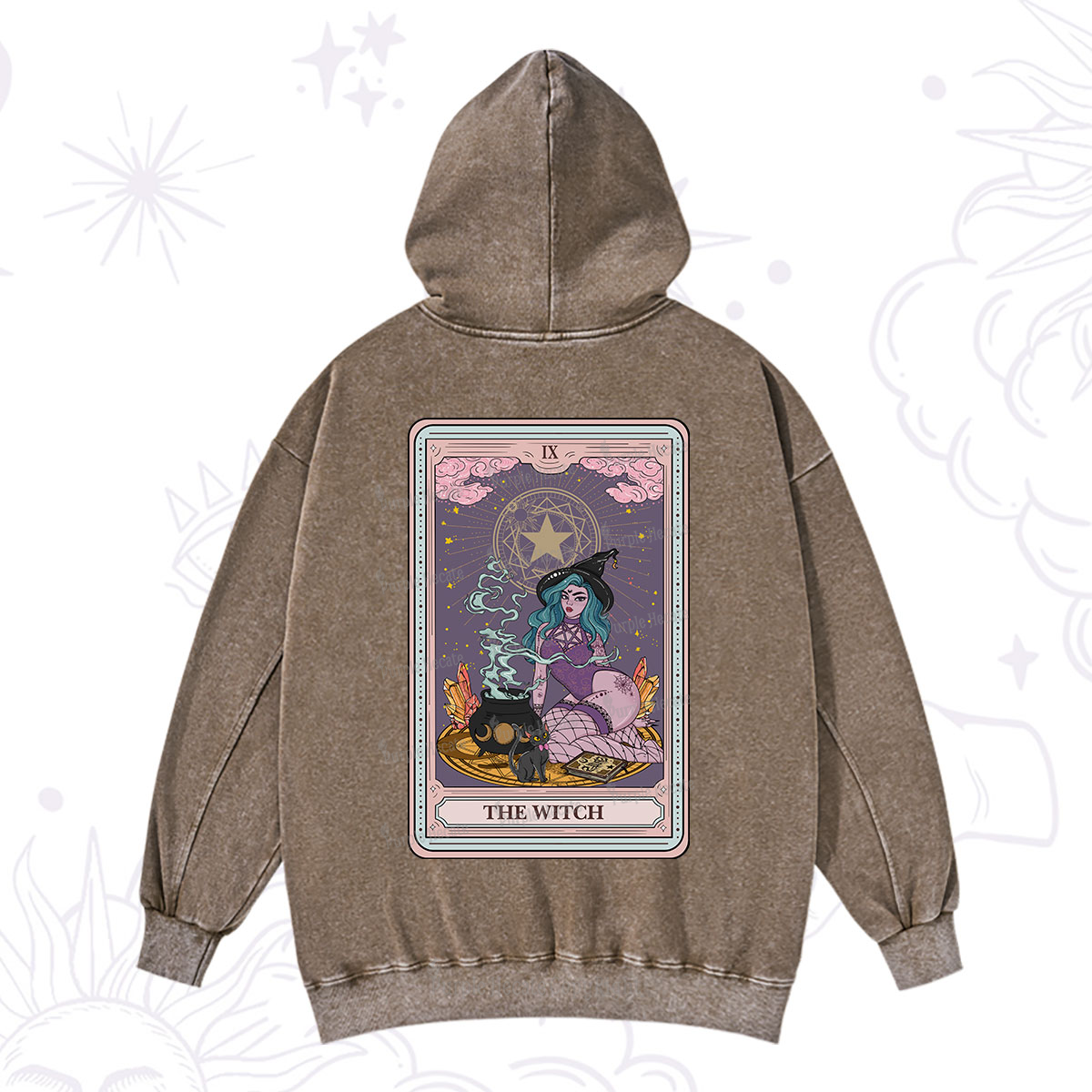 Purplehecate The Alchemy Witch Tarot Card Washed Hoodie
