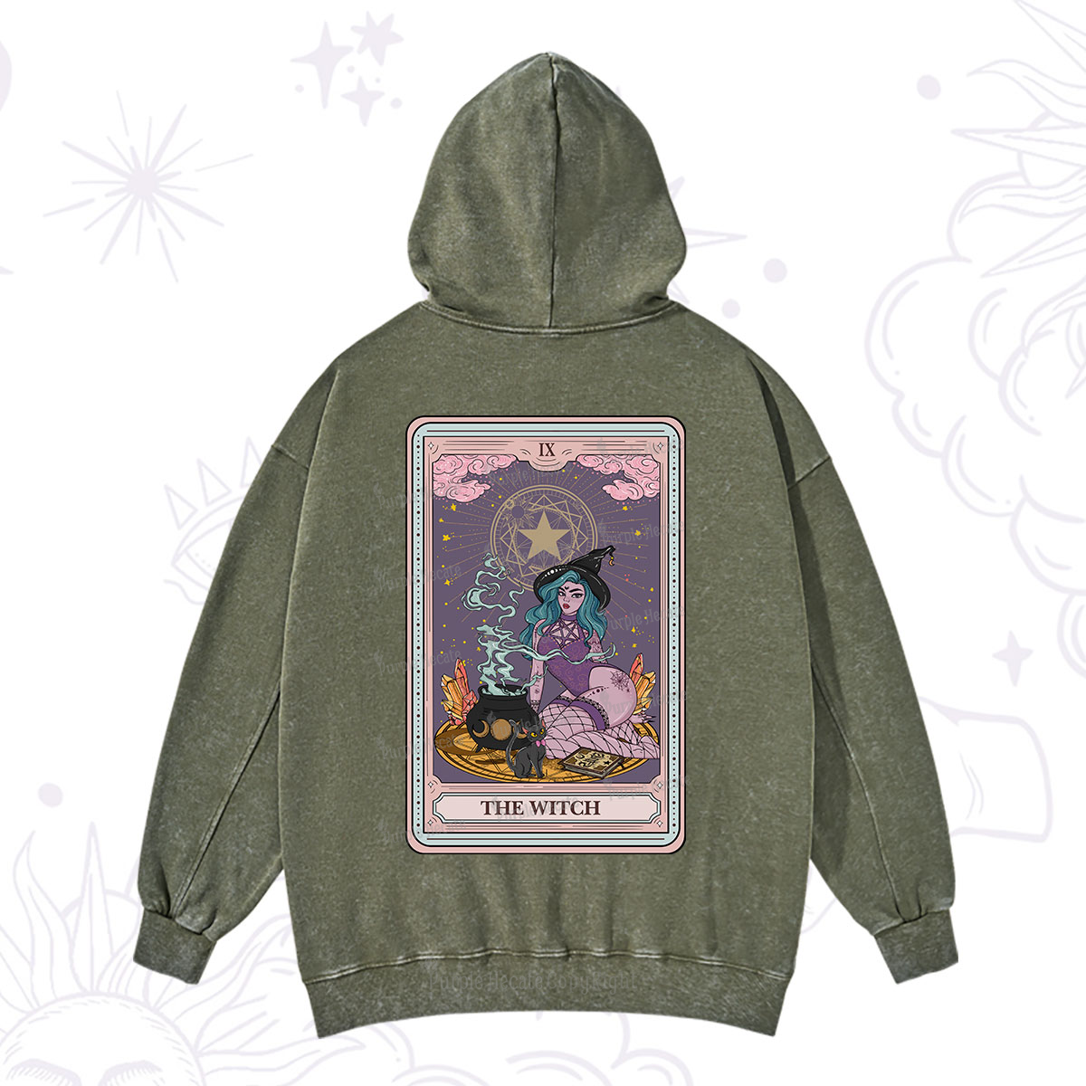 Purplehecate The Alchemy Witch Tarot Card Washed Hoodie