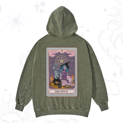 Purplehecate The Alchemy Witch Tarot Card Washed Hoodie