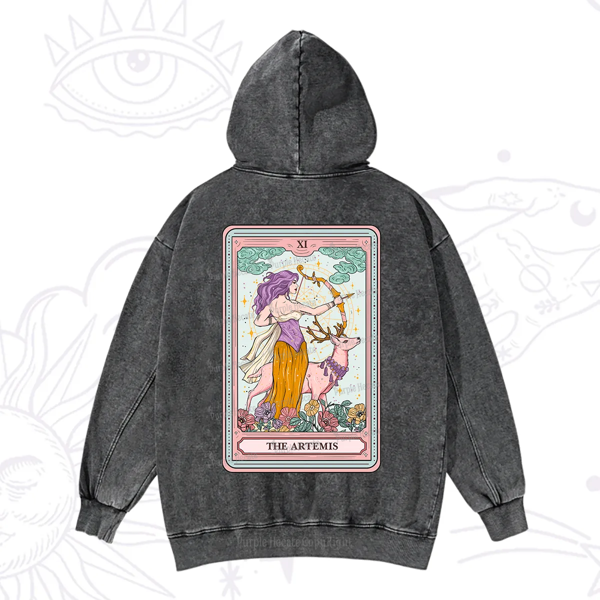 Purplehecate The Artemis Tarot Card Washed Hoodie