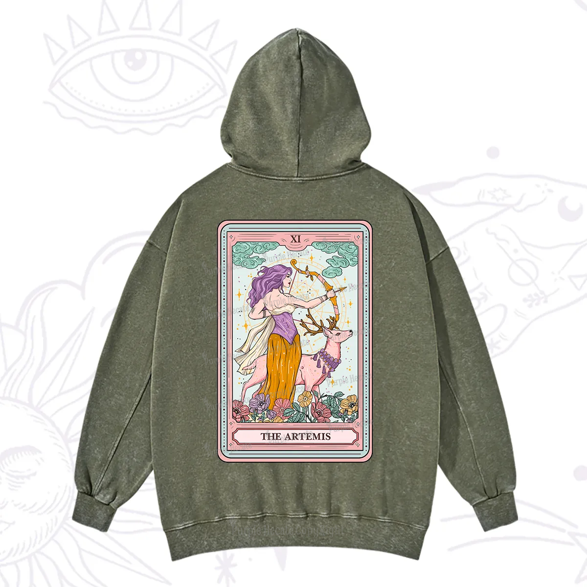 Purplehecate The Artemis Tarot Card Washed Hoodie