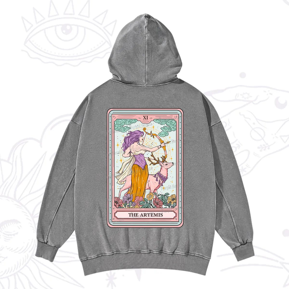 Purplehecate The Artemis Tarot Card Washed Hoodie