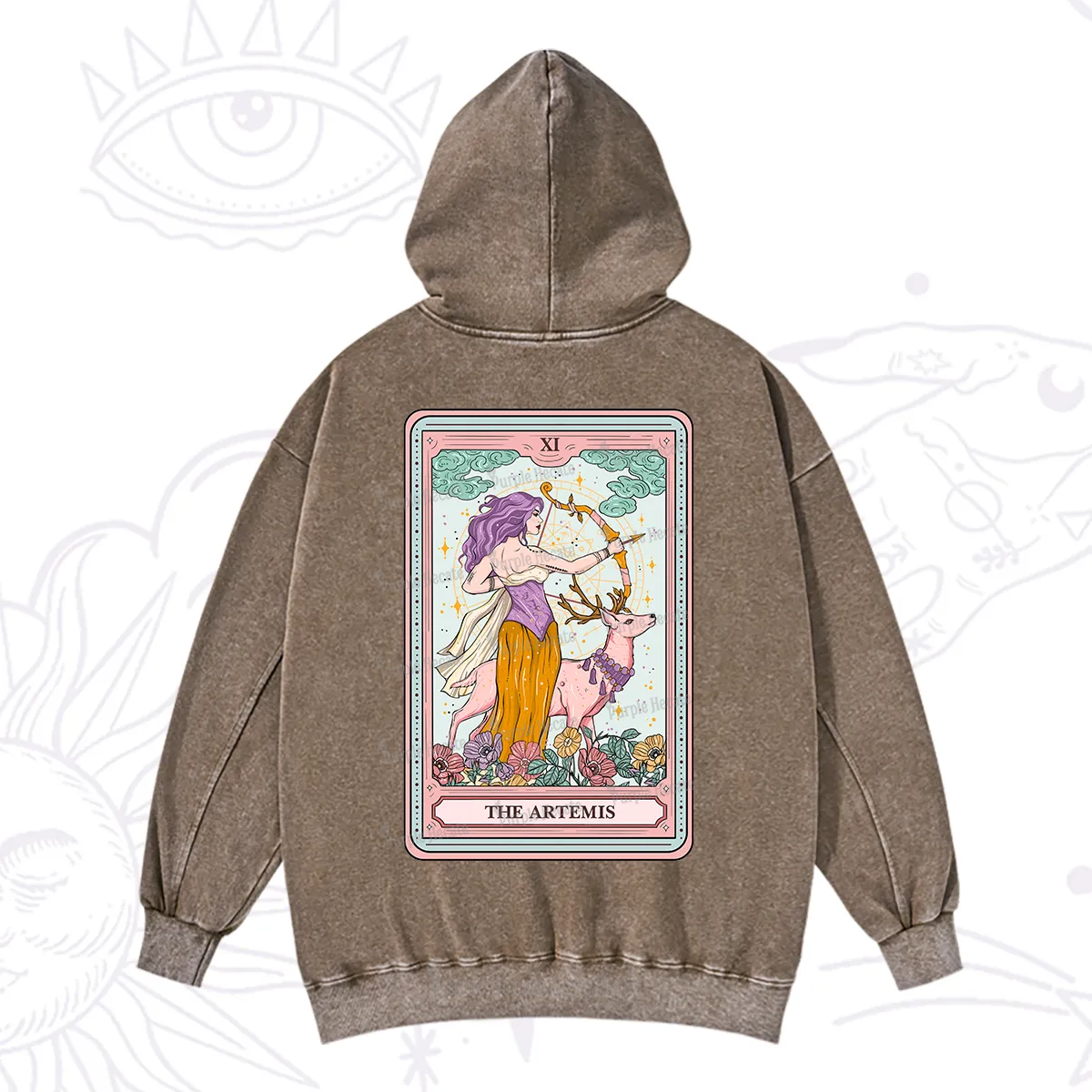 Purplehecate The Artemis Tarot Card Washed Hoodie