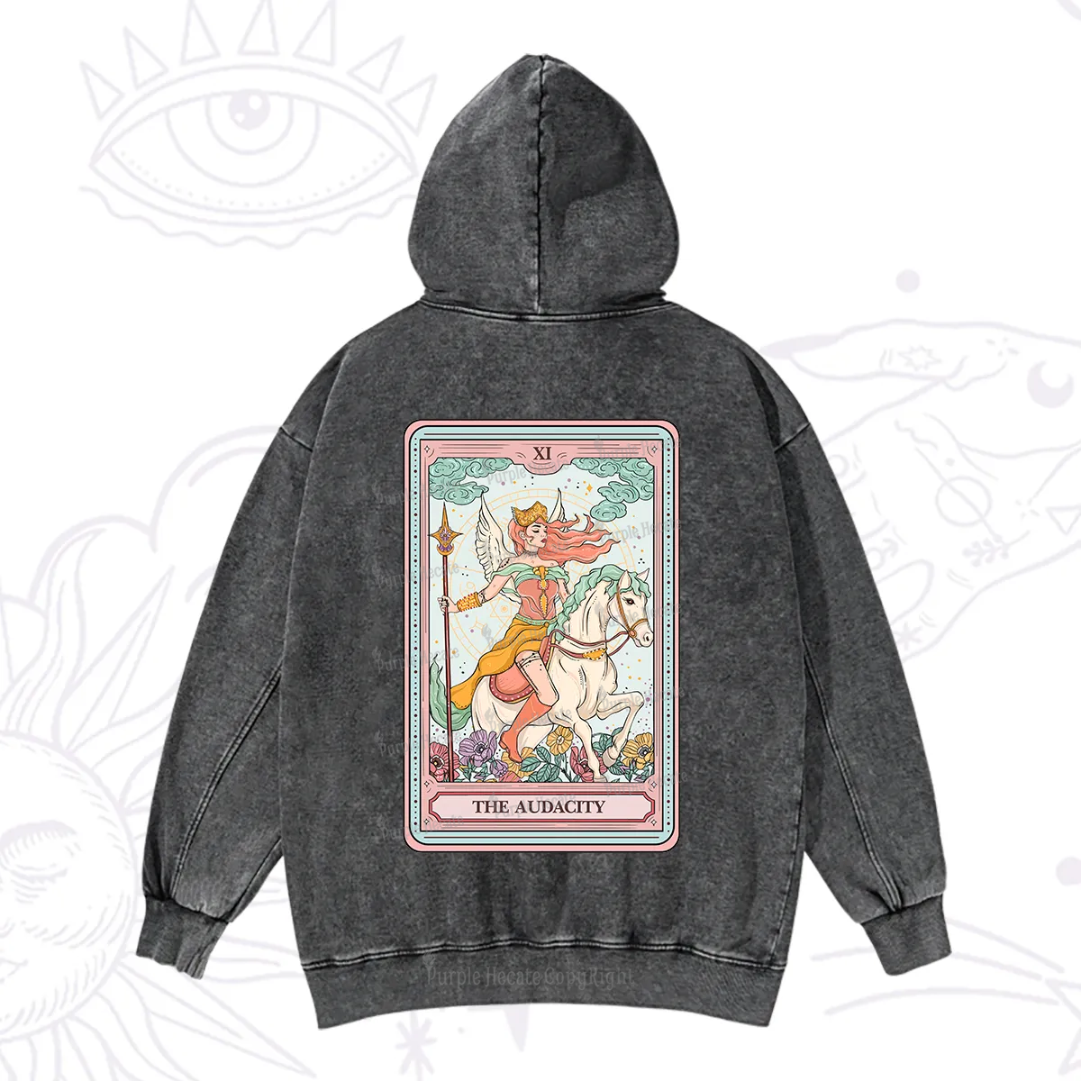 Purplehecate The Audacity Winged Goddess Tarot Card Washed Hoodie