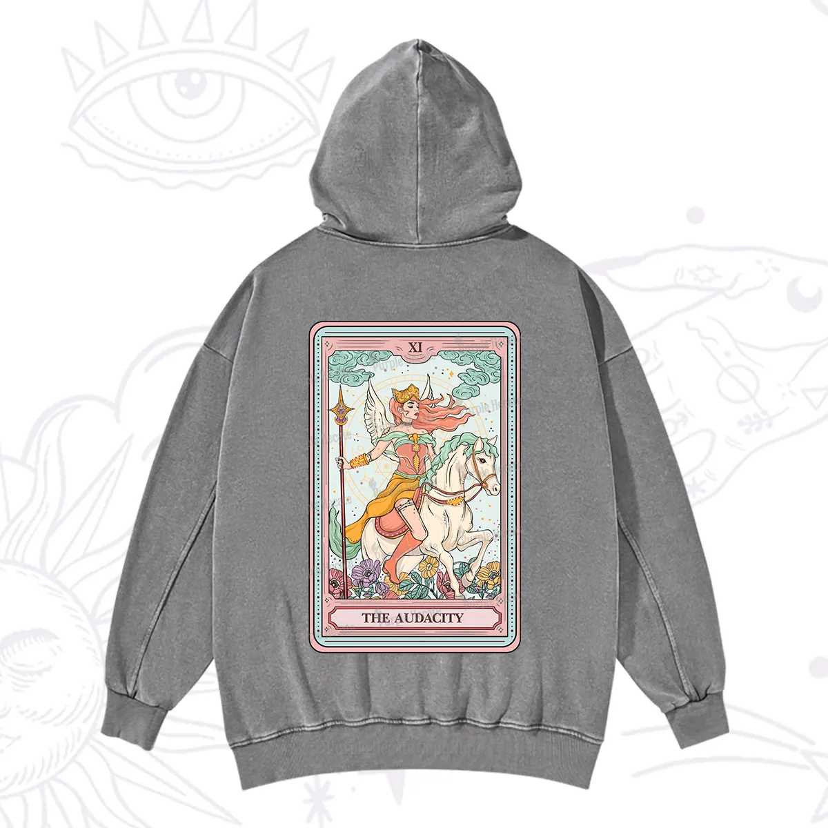 Purplehecate The Audacity Winged Goddess Tarot Card Washed Hoodie