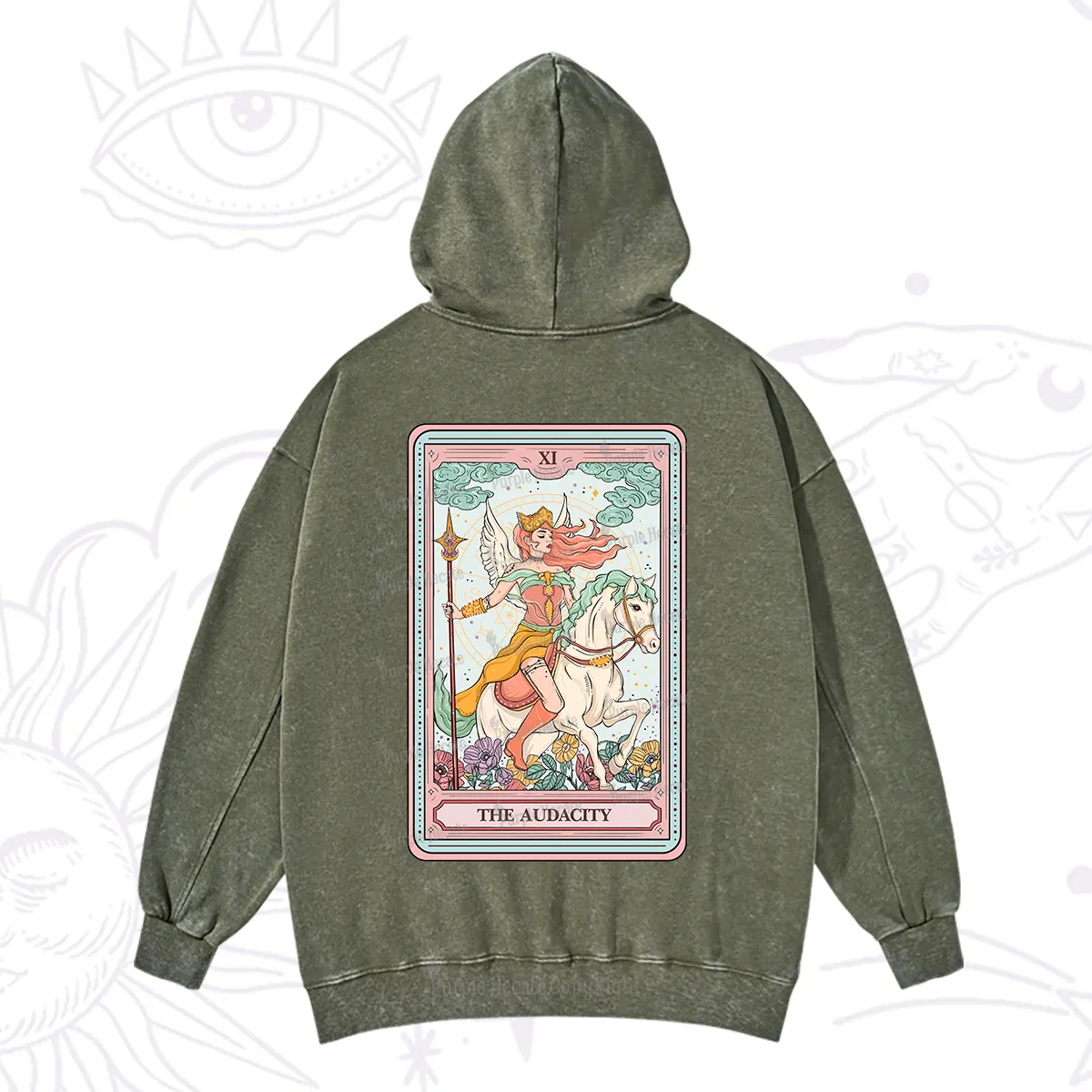 Purplehecate The Audacity Winged Goddess Tarot Card Washed Hoodie