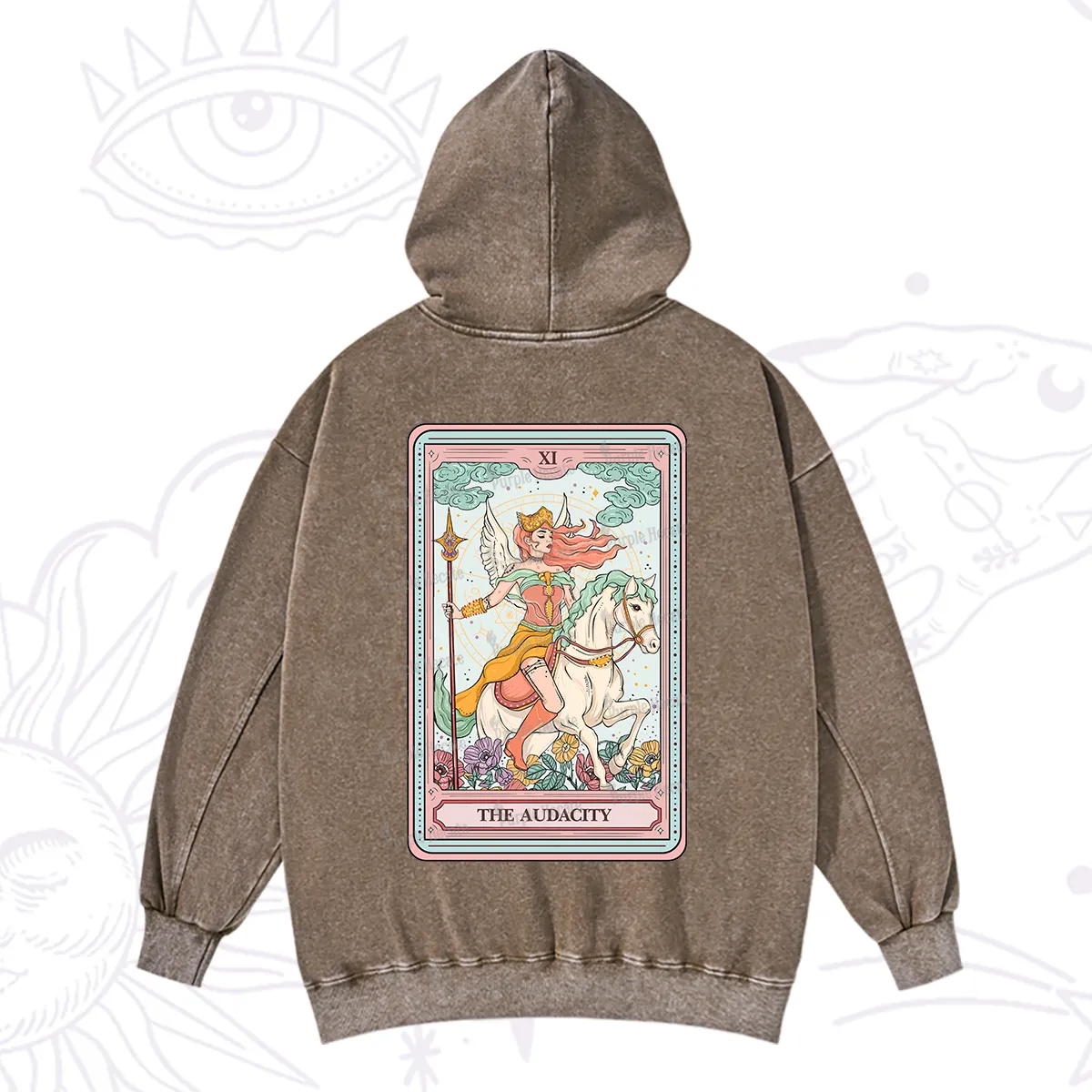 Purplehecate The Audacity Winged Goddess Tarot Card Washed Hoodie