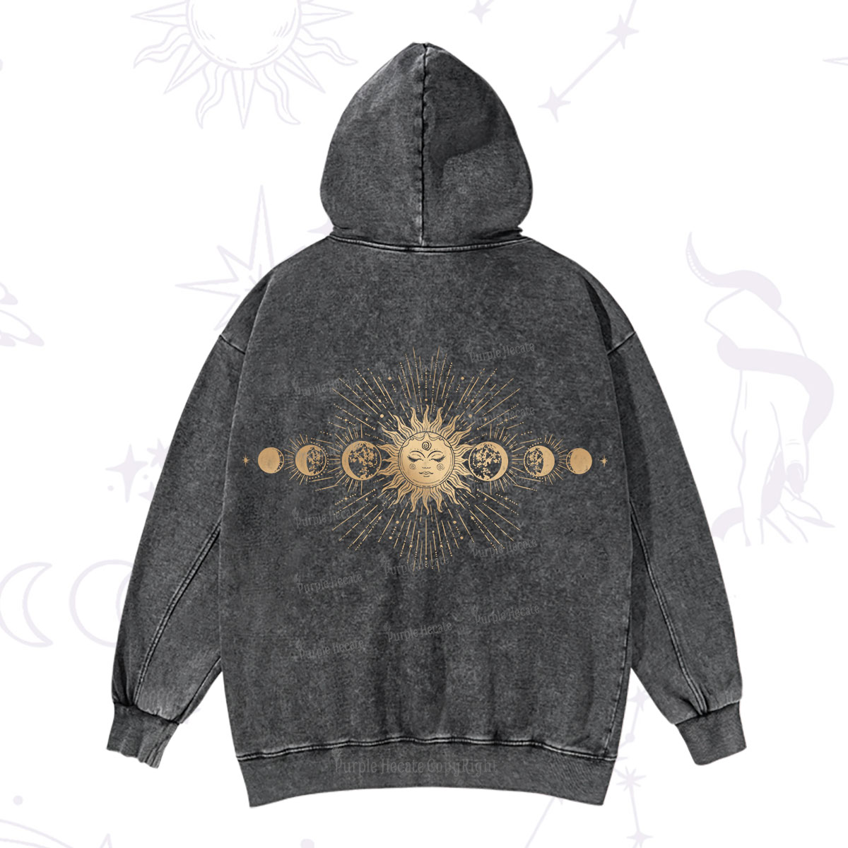 Purplehecate Mystical Moon And Sun Washed Hoodie