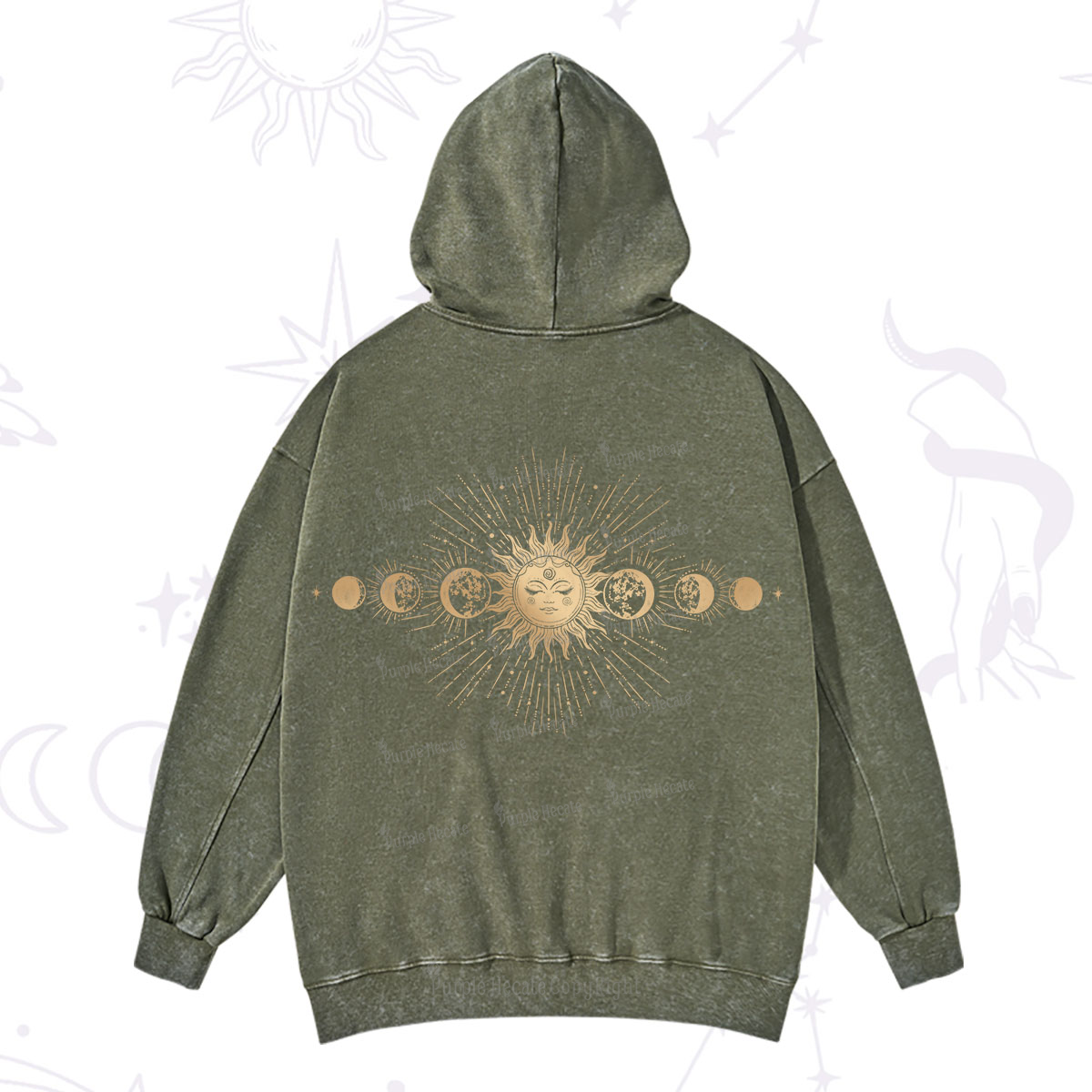 Purplehecate Mystical Moon And Sun Washed Hoodie