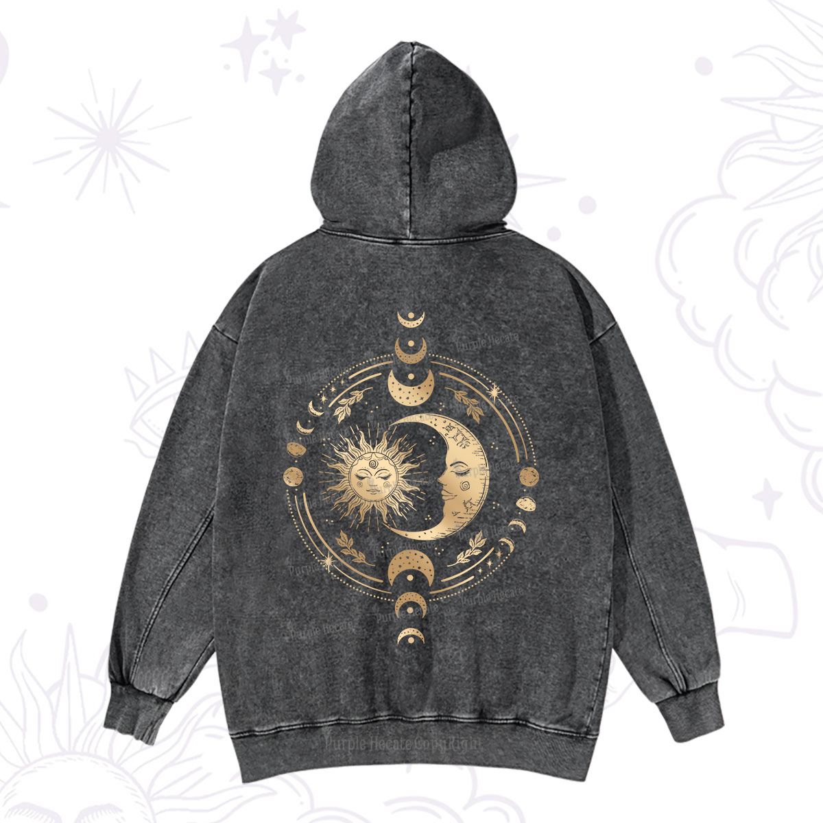 Purplehecate Celestial Sun and Moon Washed Hoodie