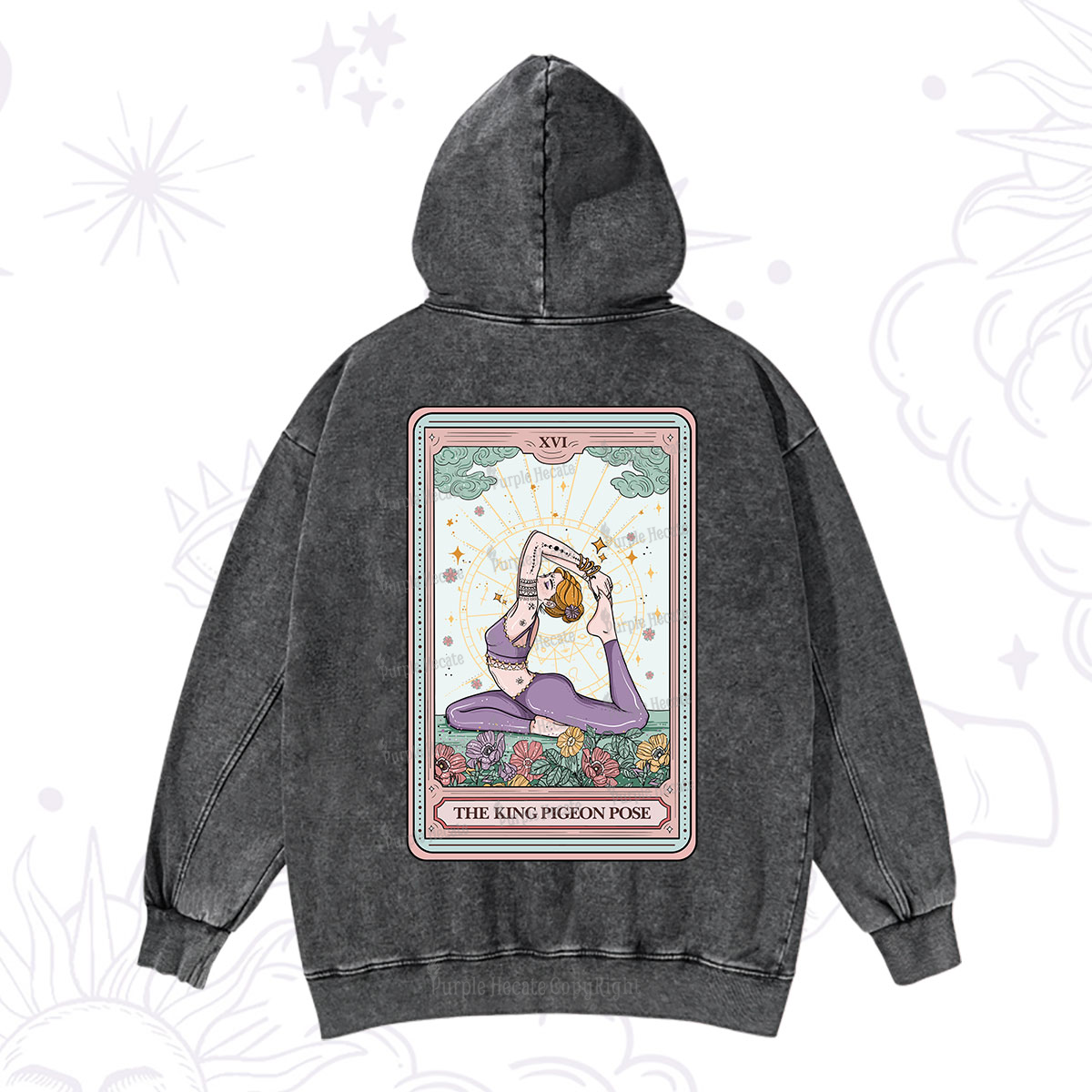 Purplehecate The King Pigeon Pose Tarot Card Washed Hoodie