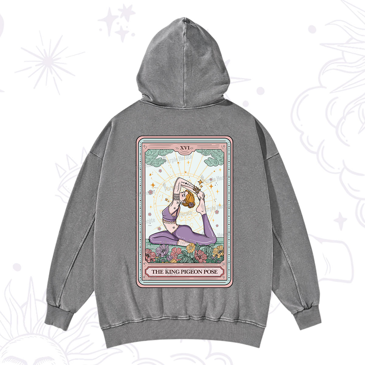 Purplehecate The King Pigeon Pose Tarot Card Washed Hoodie
