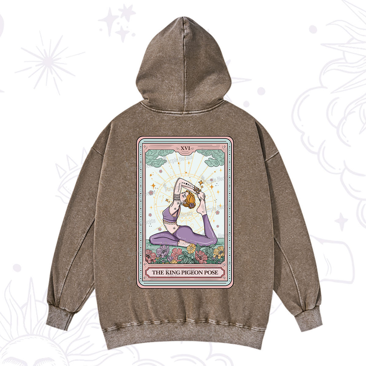 Purplehecate The King Pigeon Pose Tarot Card Washed Hoodie