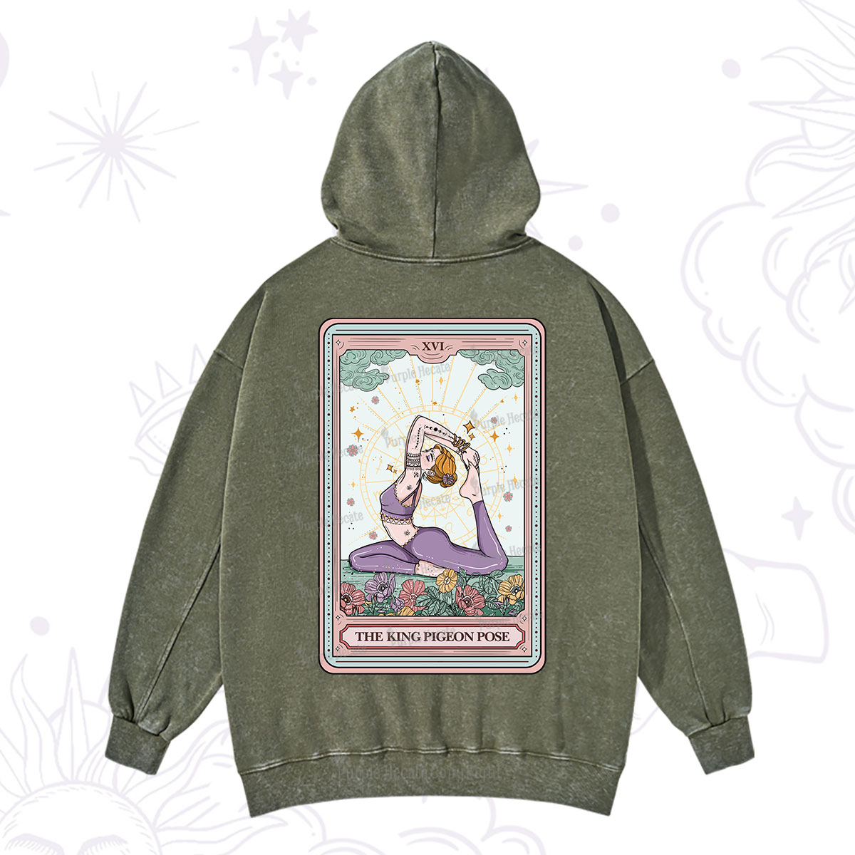 Purplehecate The King Pigeon Pose Tarot Card Washed Hoodie