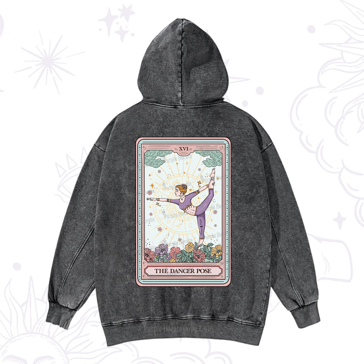 Purplehecate The Dancer Pose Tarot Card Washed Hoodie