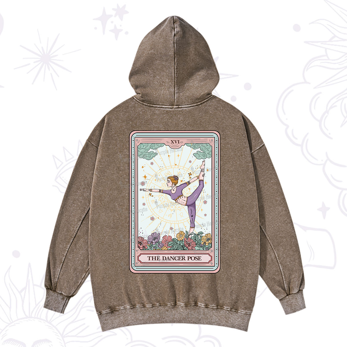 Purplehecate The Dancer Pose Tarot Card Washed Hoodie