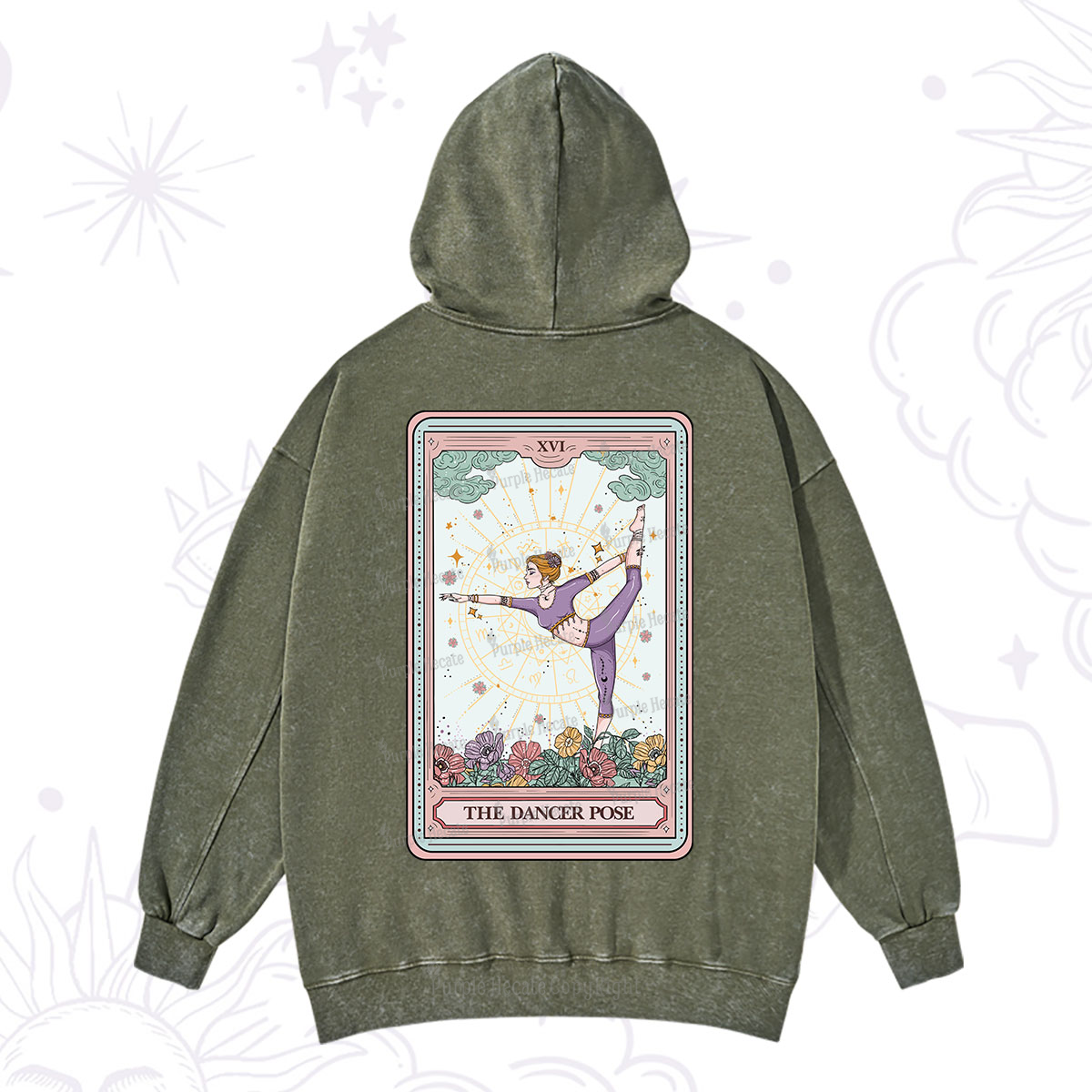 Purplehecate The Dancer Pose Tarot Card Washed Hoodie