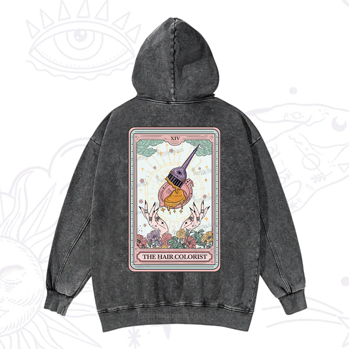 Purplehecate The Hail Colorist Tarot Card Washed Hoodie