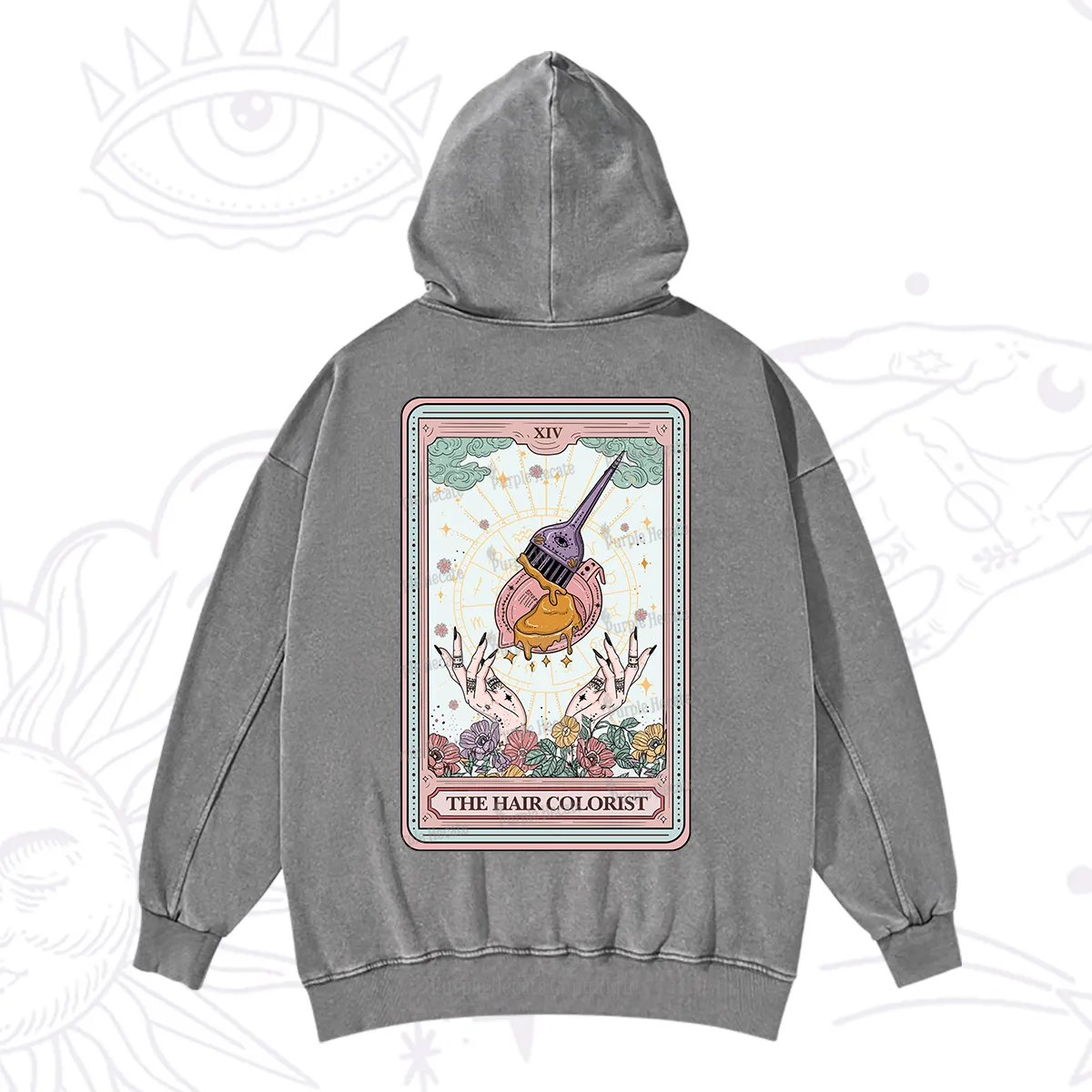 Purplehecate The Hail Colorist Tarot Card Washed Hoodie