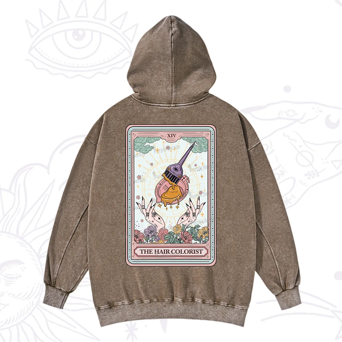 Purplehecate The Hail Colorist Tarot Card Washed Hoodie