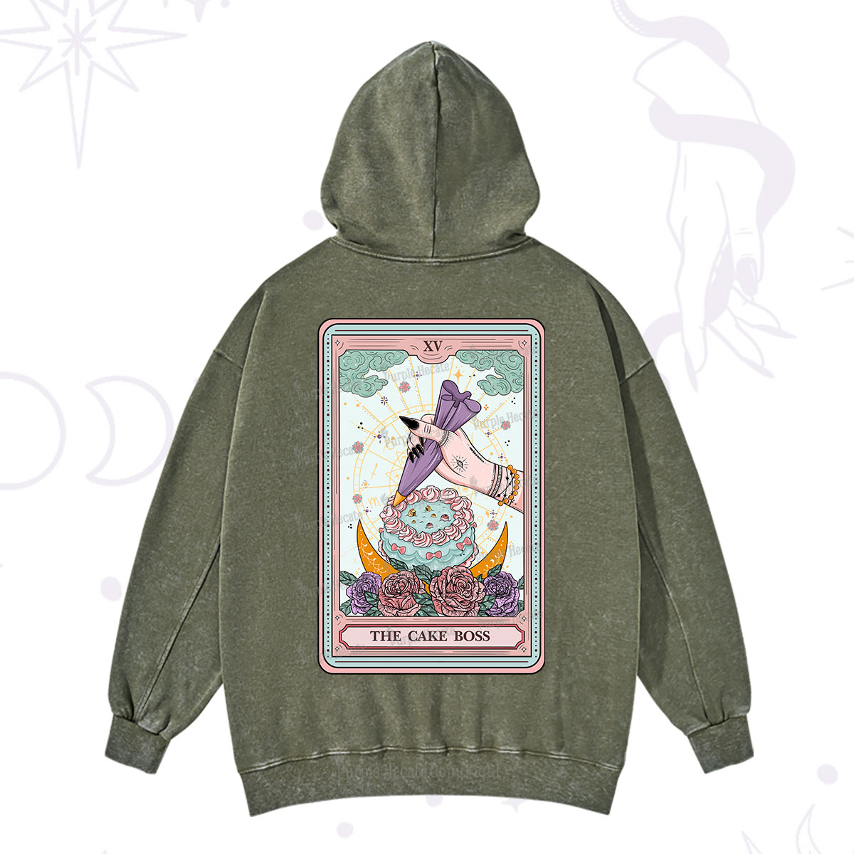 Purplehecate The Cake Boss Tarot Card Washed Hoodie