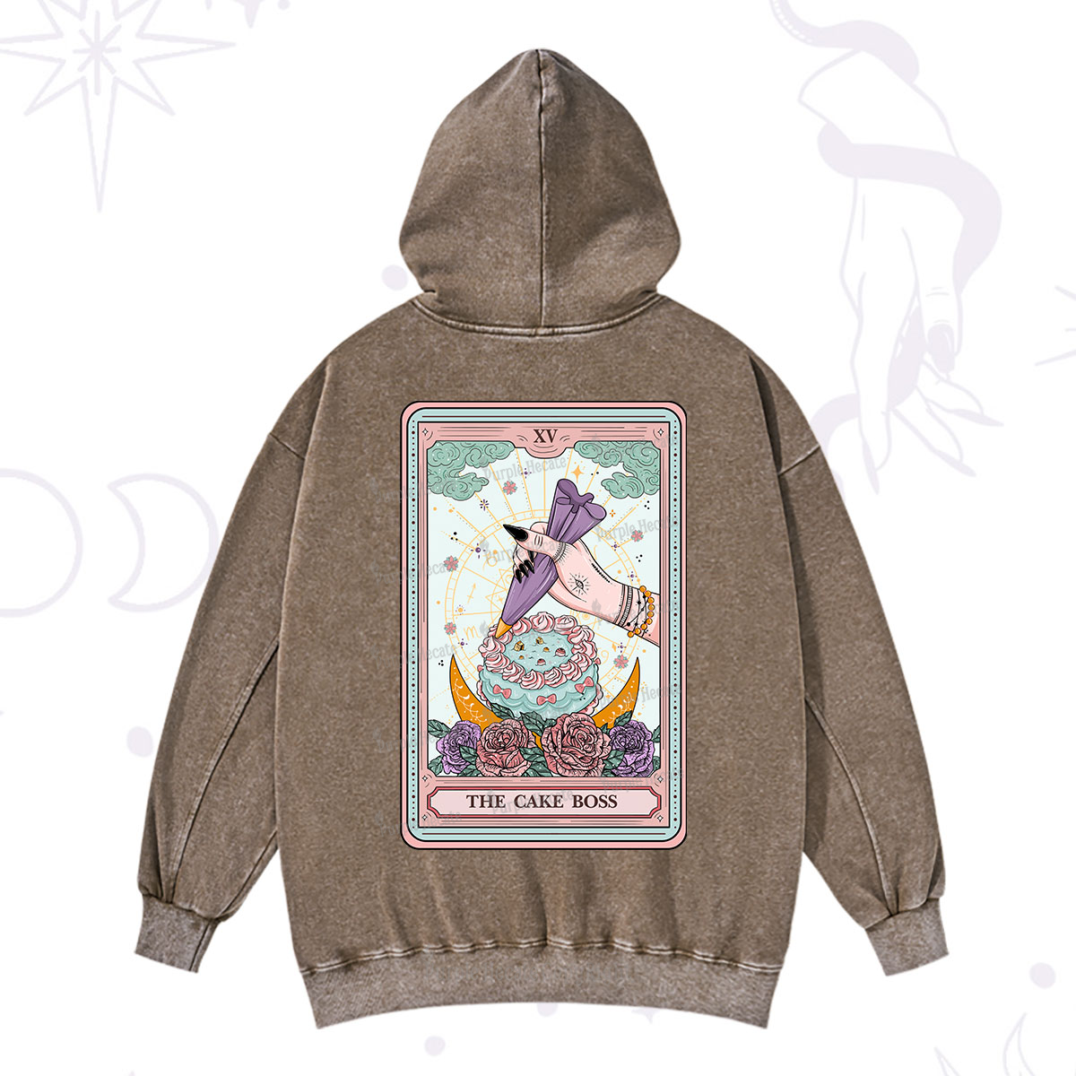 Purplehecate The Cake Boss Tarot Card Washed Hoodie