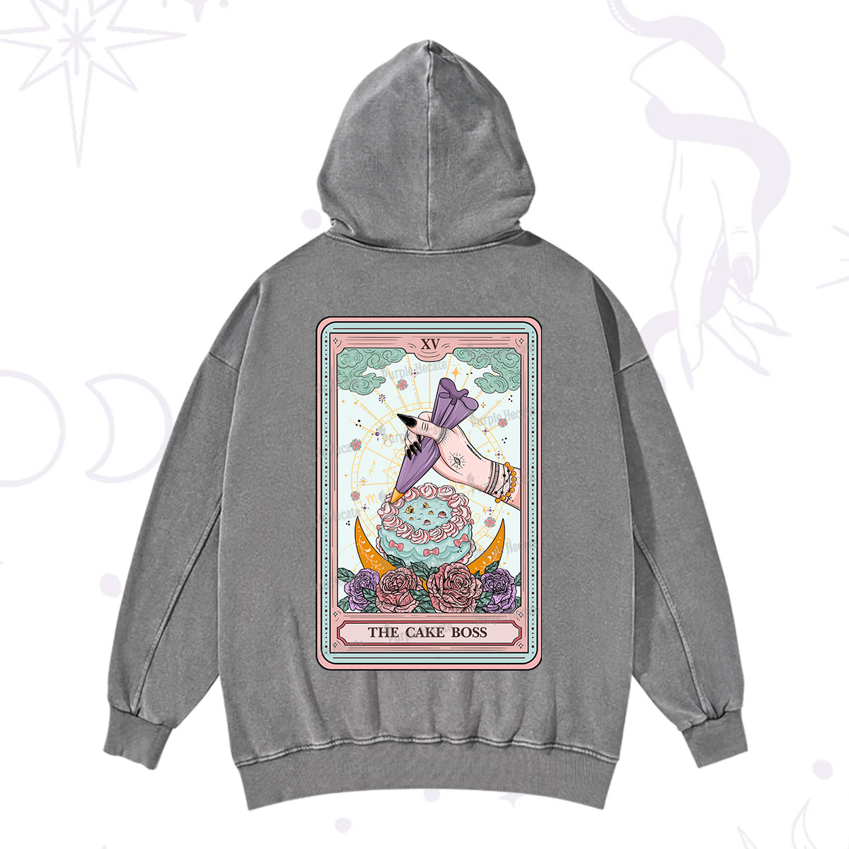 Purplehecate The Cake Boss Tarot Card Washed Hoodie