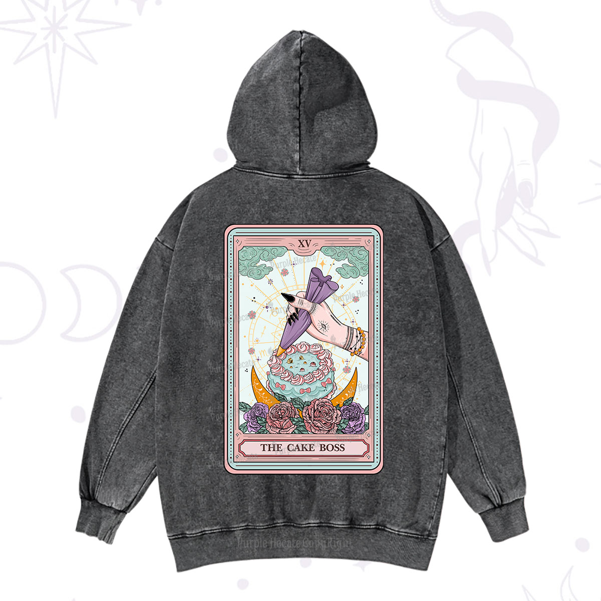 Purplehecate The Cake Boss Tarot Card Washed Hoodie