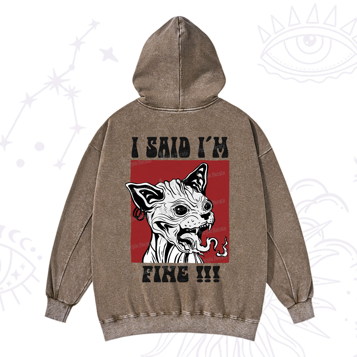Purplehecate Angry Cat Washed Hoodie