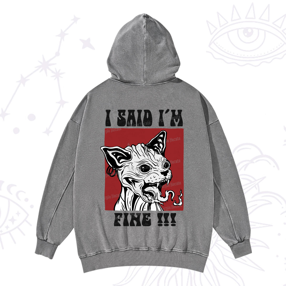 Purplehecate Angry Cat Washed Hoodie