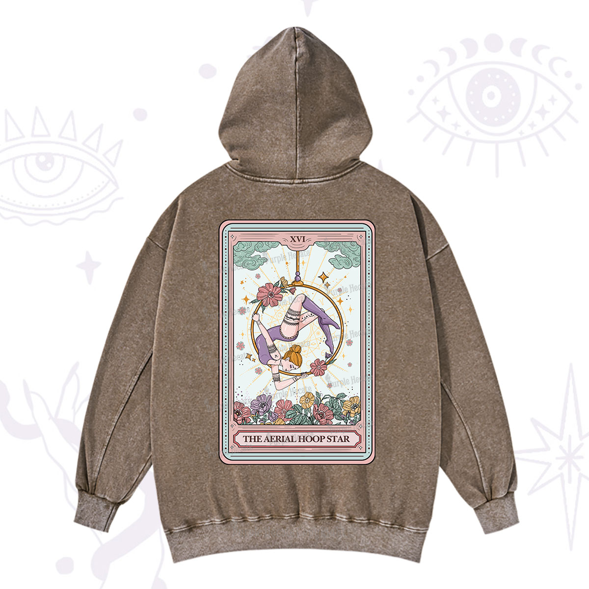 Purplehecate The Aerial Hoop Star Tarot Card Washed Hoodie
