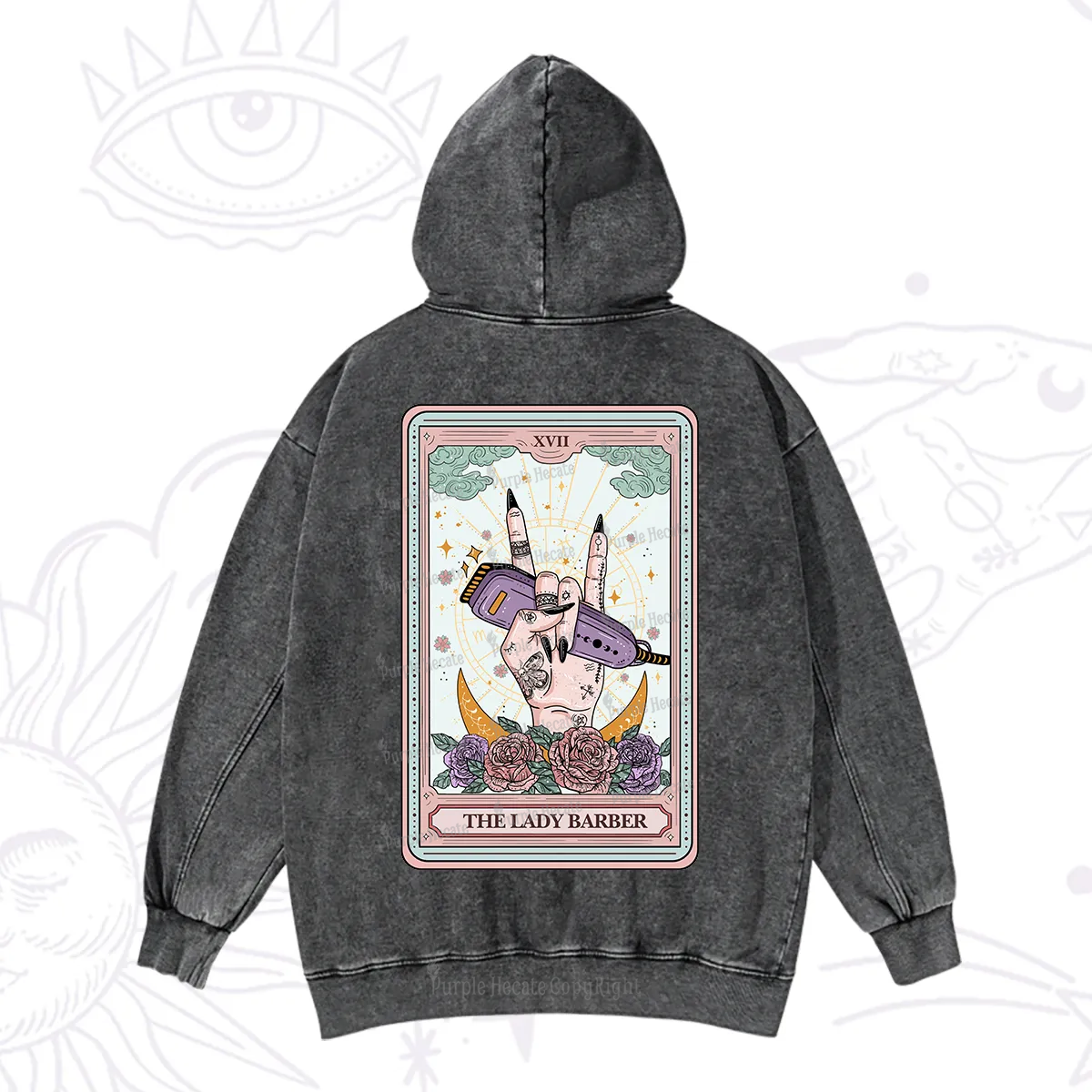 Purplehecate The Lady Barber Tarot Card Washed Hoodie