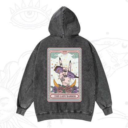 Purplehecate The Lady Barber Tarot Card Washed Hoodie