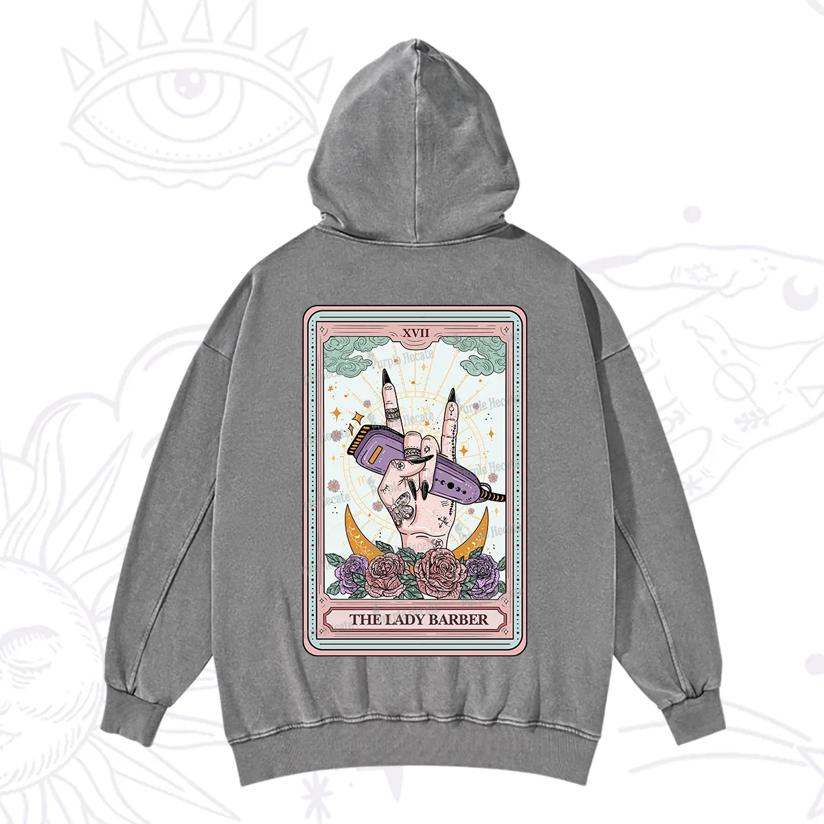 Purplehecate The Lady Barber Tarot Card Washed Hoodie