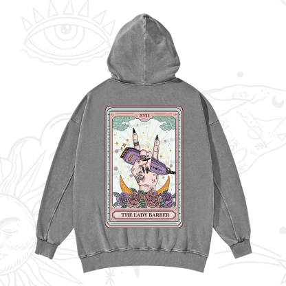Purplehecate The Lady Barber Tarot Card Washed Hoodie