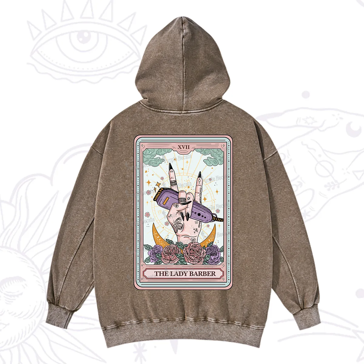 Purplehecate The Lady Barber Tarot Card Washed Hoodie