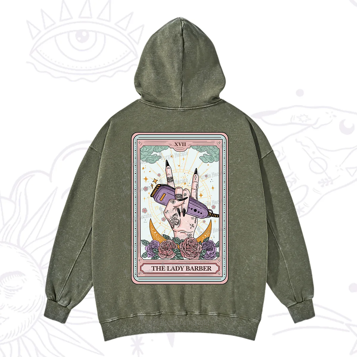 Purplehecate The Lady Barber Tarot Card Washed Hoodie