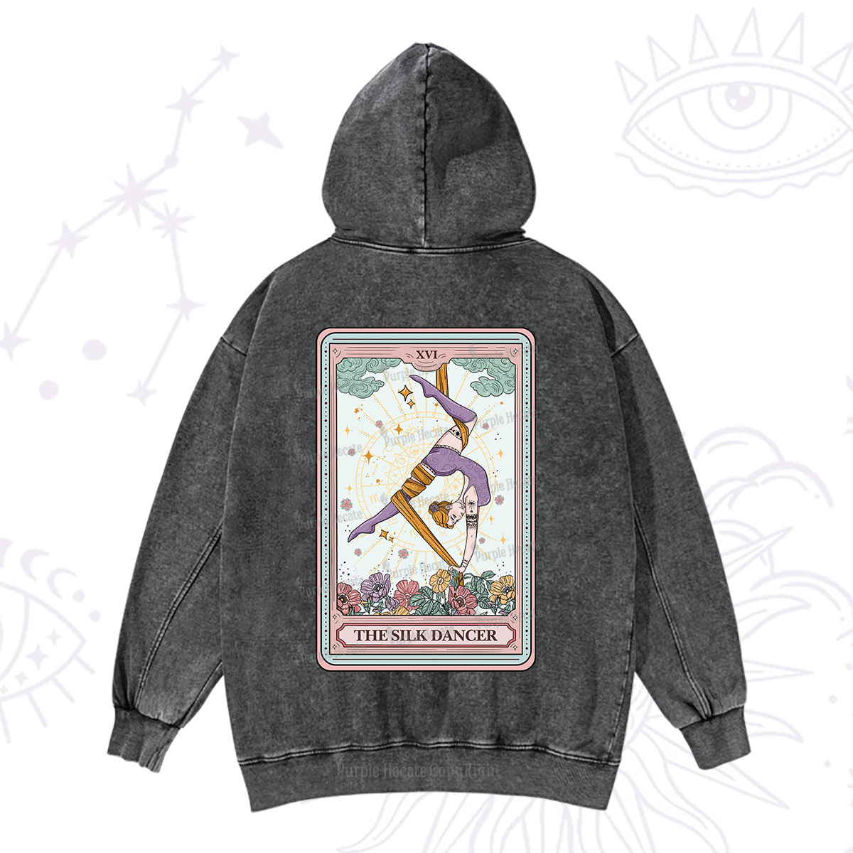 Purplehecate The Aerial Hoop Star Tarot Card Washed Hoodie